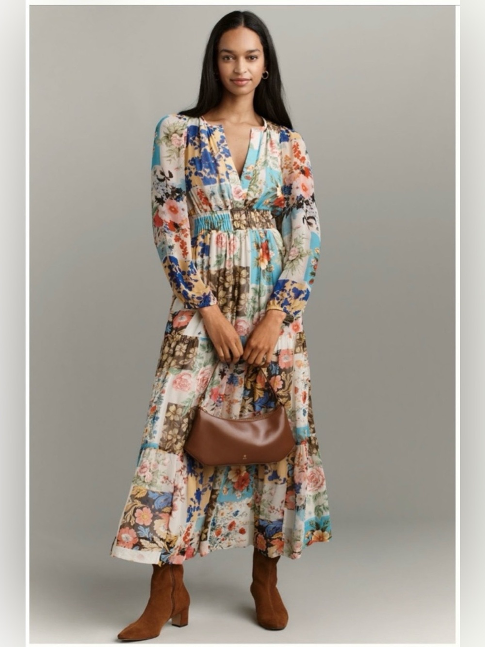 Anthropologie || The Somerset Maxi Dress Long Sleeve Chiffon Edition Large